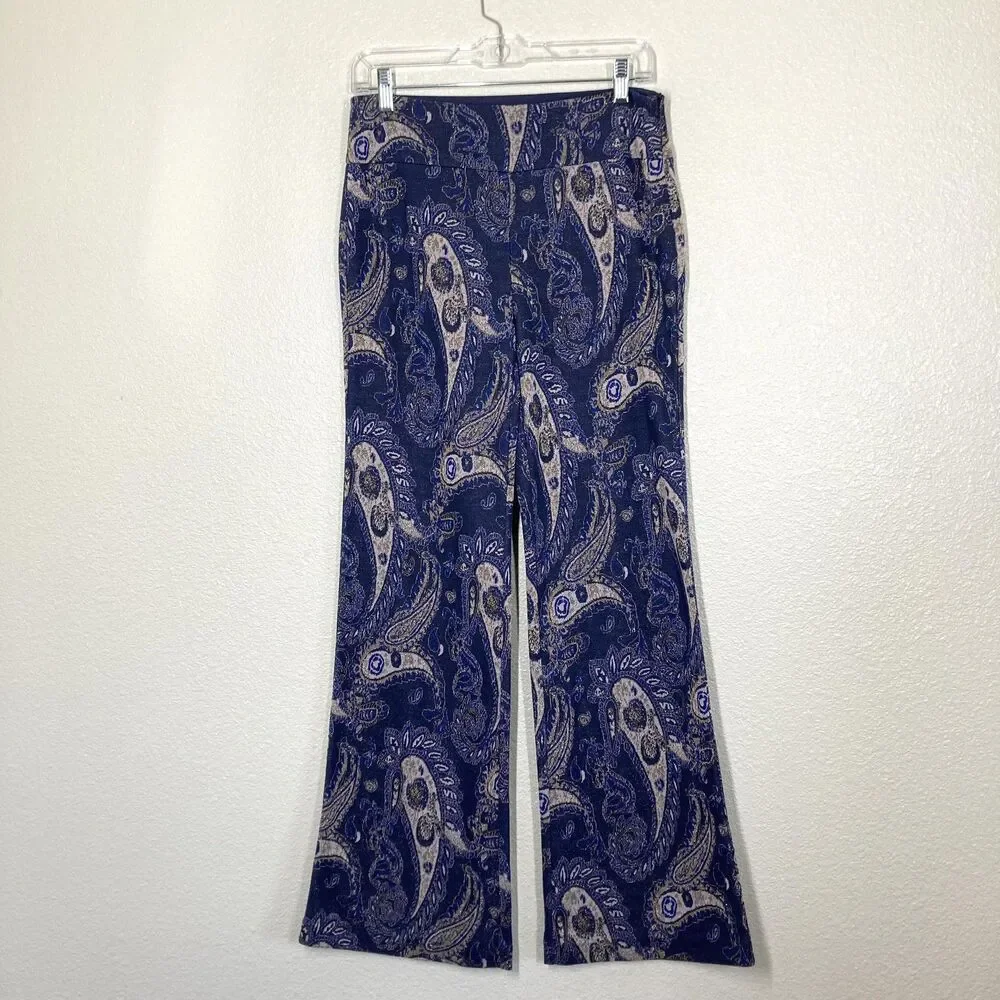 Maeve Maria Pants Womens 6 Blue Paisley Metallic Flare Anthropologie